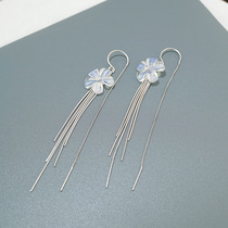 Pure Silver Ear Line Woman 2021 New Tide Fashion Purple Petal Streaming Suearrings Superfairy Temperament Net Red Anti-Lose Ear Ornaments