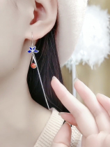 Pure Silver Earrings Woman 2021 New wave Fashion Water Drop Cat Eyes Stone Streaming Suear Thread Super Fairy Blue Lotus Earl