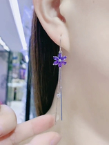 Pure Silver Ear Rings Women 2021 New Tide Models Fashion Purple Crystal Flowers Streaming Sume Wire Mesh Red Temperament Anti-Lose Ear Accessories