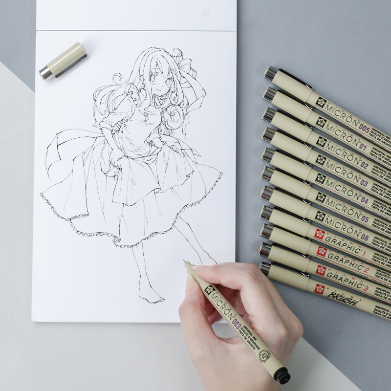 Japan imported cherry blossom hand-drawn syringe pen waterproof hook pen manga design sketch stroke stroke brush set anime design black stroke pen hand drawing pen stick figure