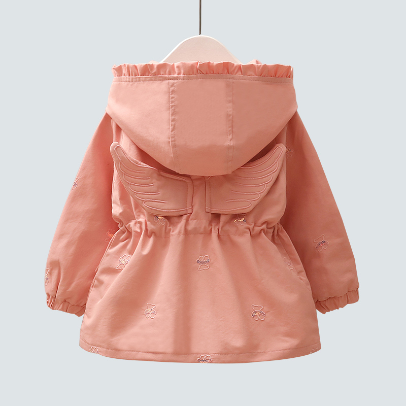 Girls Spring Coat Foreign Air Medium Long Children's Trench Coat 2022 New Spring and Autumn Wing Baby Girl Hood top