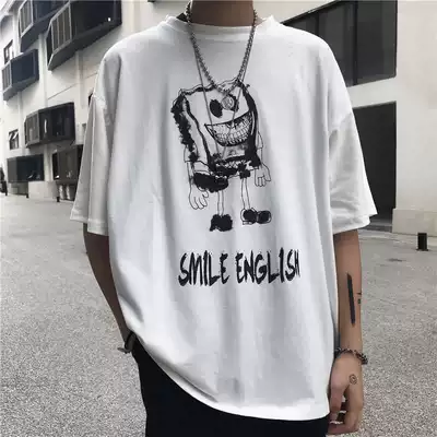 2020 net red Harajuku short-sleeved T-shirt men's trend ins five points Hong Kong style personality trend Korean loose top clothes handsome