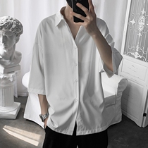 Mens white shirt Korean version of the trend handsome short sleeve shirt Joker summer thin Hong Kong style handsome very fairy shirt