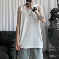 Casual Sports Vest Men Wave Signs Ins Summer Pure White Sleeveless T-Shirt Trendy Hip Hop Loose Boy Fitness Kan Shoulder