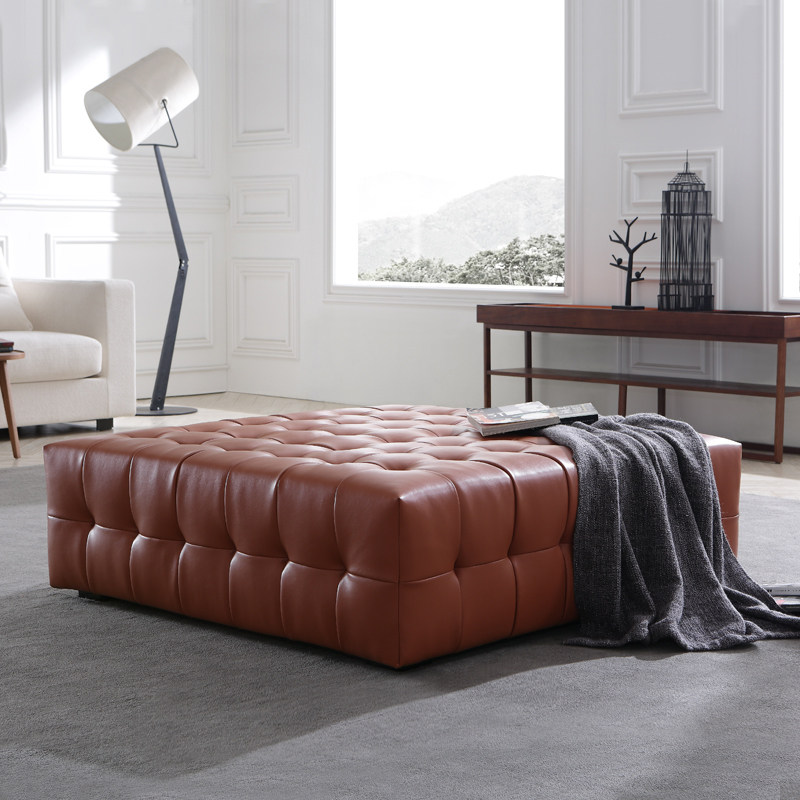 European square leather sofa stool Hermes Orange living room tea bench clotheroom stool shopping mall footsteps