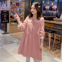 Maternity dress autumn wear long sleeve loose size womens doll collar pregnancy spicy skirt set