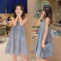 Pregnant women dress summer fashion top loose size sleeveless vest hot mom skirt wear medium and long summer