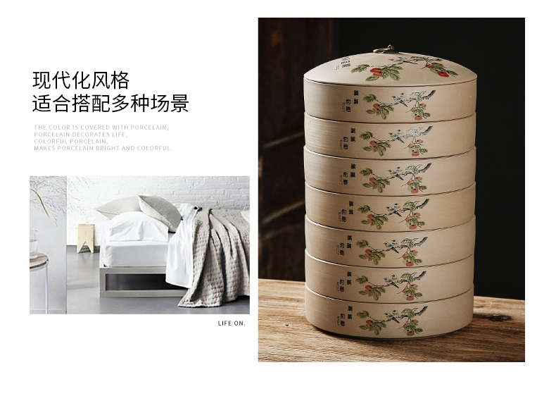 Sand embellish thick ceramic seal caddy fixings black bread seven pu 'er tea cake box packing box the receive ceramic storage tanks