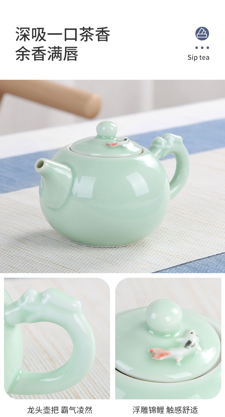 Kung fu tea set household contracted ceramic sand embellish celadon fish Japanese is suing travel all - in portable tea tray