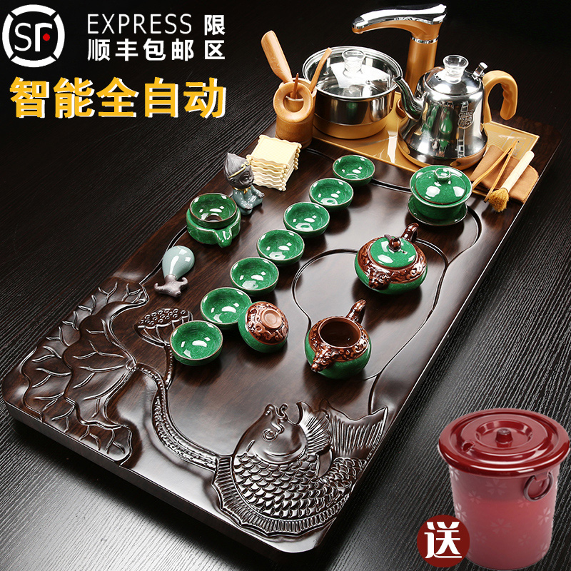 Violet arenaceous kung fu tea set suit household contracted sitting room solid wood tea tray of a complete set of automatic tea sets tea sea