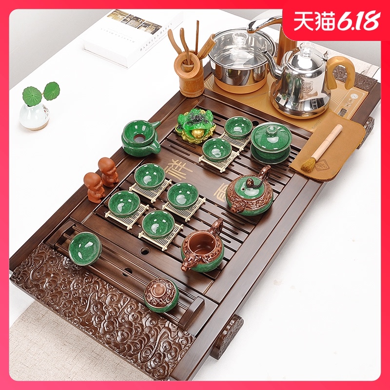 Automatic tea set household purple sand pottery and porcelain of a complete set of kung fu tea set solid wood tea tray tea four unity