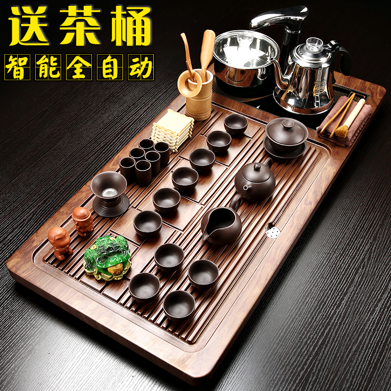 Sand embellish tea set suit household contracted automatic violet arenaceous kung fu of a complete set of the joining together of four solid wood tea tray, tea tea taking