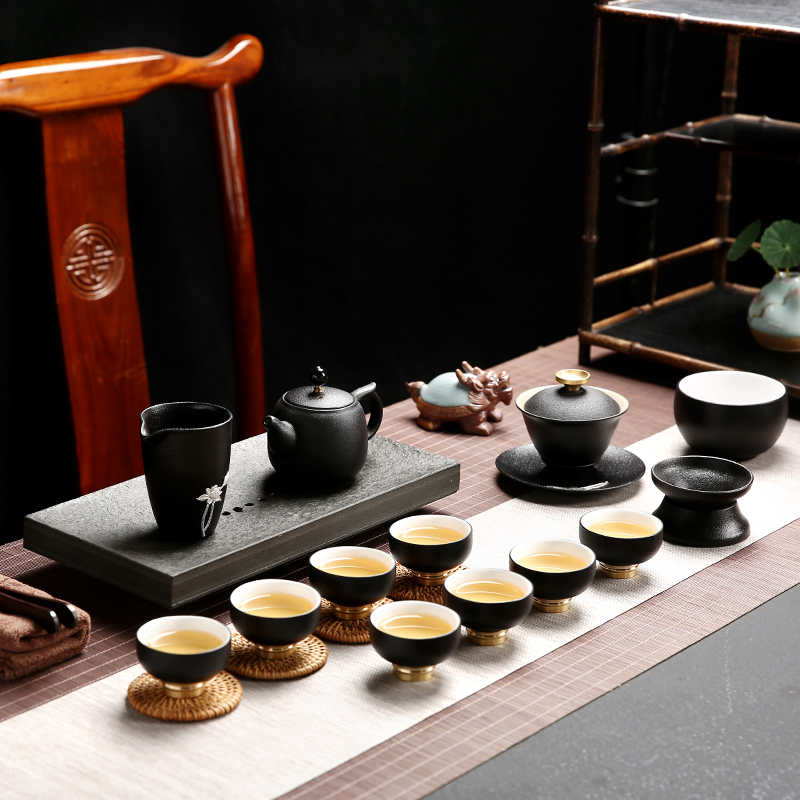 Sand embellish of black tea set contracted kung fu tea set lobo silver ceramic teapot tea cups of a complete set of the sea