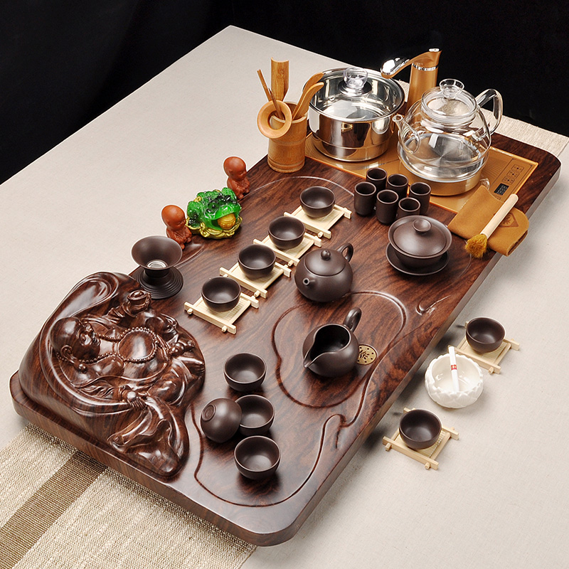 Sand run automatic tea suit household violet arenaceous kung fu tea glass pot of solid wood tea tray was contracted combination