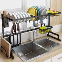 Black kitchen stainless steel sink storage rack Household pool above the drying chopsticks drain rack Dish storage rack