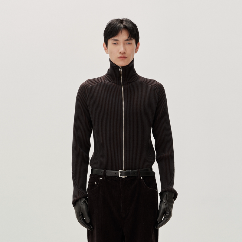 Contrafiend German Yangzi 100S Fine-Spun Pure Wool Double-Zip Ribbed Stretch Turtleneck Cardigan Sweater Contrafiend German Yangzi 100S Fine-Spun Pure Wool Double-Zip Ribbed Stretch Turtleneck Cardigan Sweater