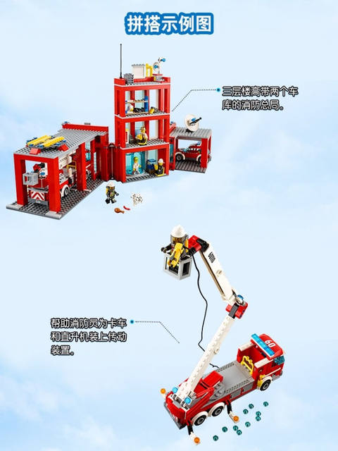 New City Series Fire Bus Fire Police Headquarters Fire Truck Assembled Building Block Toys Gifts