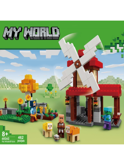 New Minecraft Series Rotating Red Windmill Farm Educational Building Block Toys for Boys and Girls as Gifts