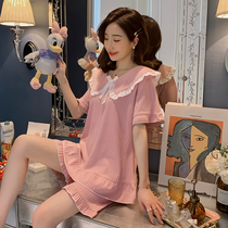 Pajamas Women summer short sleeve thin cotton Korean sweet cute pink home clothes princess style doll collar set