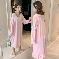 Nightdress female spring and autumn cotton long sleeve thin sweet fairy palace pajamas female summer Princess home clothing long style