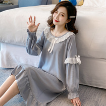 Nightdress female summer cotton long sleeve cute sweet pajamas spring autumn princess style home clothing long model 2021 New