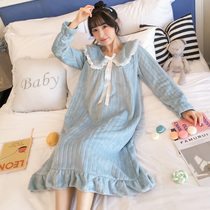 Pajamas women winter flannel thick nightgown women autumn and winter coral velvet Korean fresh student home clothes long dress