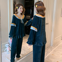 Pajamas womens autumn and winter coral velvet long sleeves thickened warm cute sweet flannel spring home clothes two-piece set