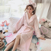 Autumn and winter gown padded pajamas female winter coral velvet bathrobe Korean version loose size flannel bathrobe