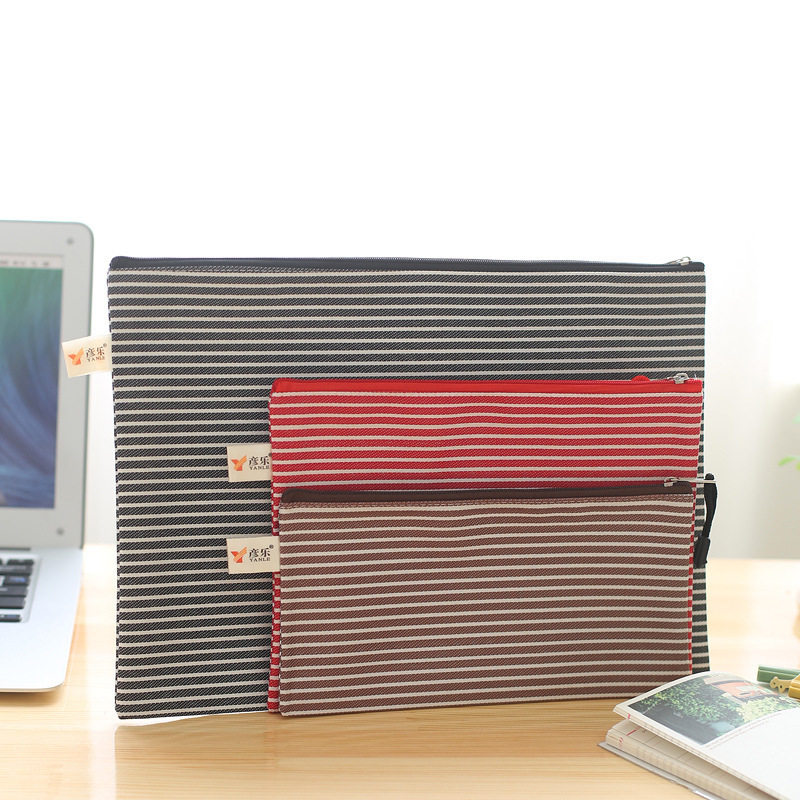 Vinhai Selected Yanle Student Stationery Simple pure color striped Racing stationery bag Canvas Pen bag A6