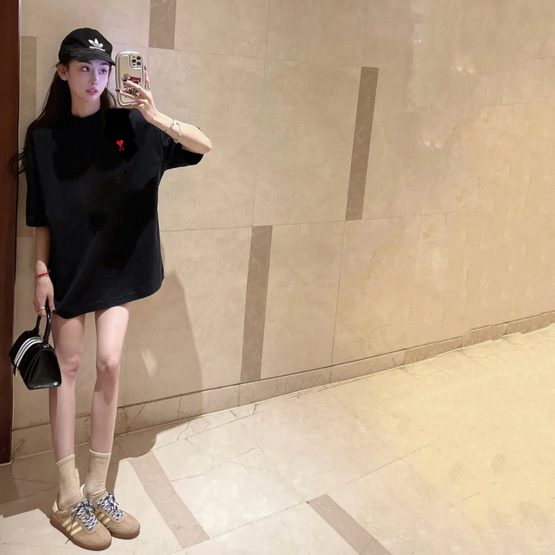 Embroidered European-Style Trendy Brand Oversized Pure Cotton Short-Sleeve T-Shirt for Women, Loose Korean Style, Lazy Style, Mid-Length Top That Covers the Hips