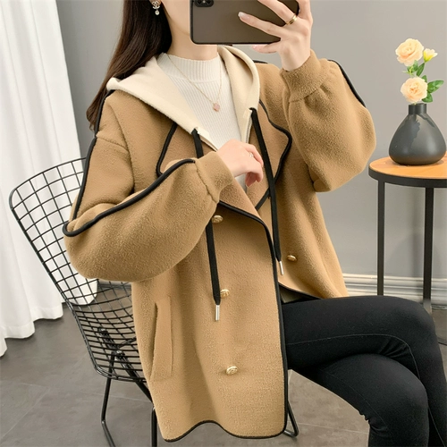 Трикотажное шерстяное пальто, модная куртка, демисезонный комплект с капюшоном, костюм, кардиган, средней длины