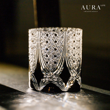 Aura's Edo Kiriko Black Crystal Rhombus Pattern Crystal Glass Cup Handmade Whiskey Glass Wine Glass Gift