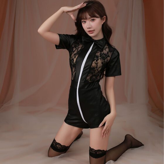 夜誓蒂妃内衣欧美性感塑身连体衣拉链带袖蕾丝内衣女