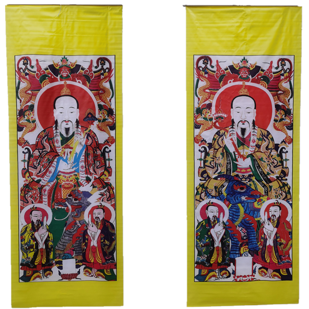 Huang Hua Zhu Mausoleum Tianzun Two Gongde Taoist Amphibious Portrait wall Statue hanging paintings Folk art altar Supplies