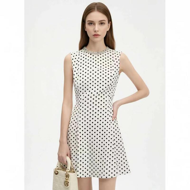 Lang Yu Zi Yun Polka Dot Print A-Line Waist-Cinching Slimming Sleeveless Dress French Style 2026 Summer New Dress