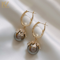 Pearl earrings 2021 New Tide earrings female sterling silver senior sense light luxury temperament earrings unique design