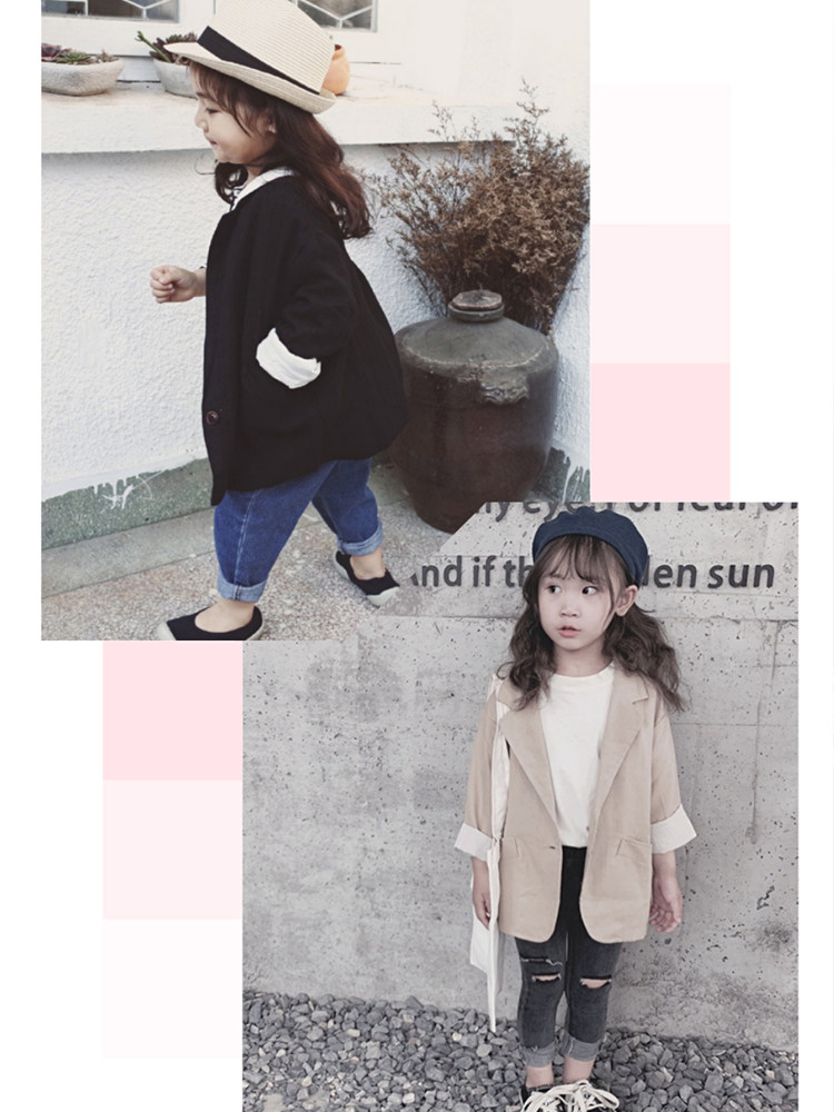 Children's suit jacket thin section men's and women's children's spring and autumn casual cardigan Korean version of the small and medium children's baby wild cotton and hemp top