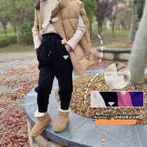 Children's sports pants plus velvet boys and girls foreign style warm one velvet casual pants Korean version of baby winter high waist pants
