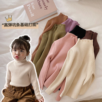 Children's Knitted Backing Shirt for Boys and Girls in Autumn and Winter Elastic Pit Sweater Korean Baby Style Semi-high Neck Knitted Shirt