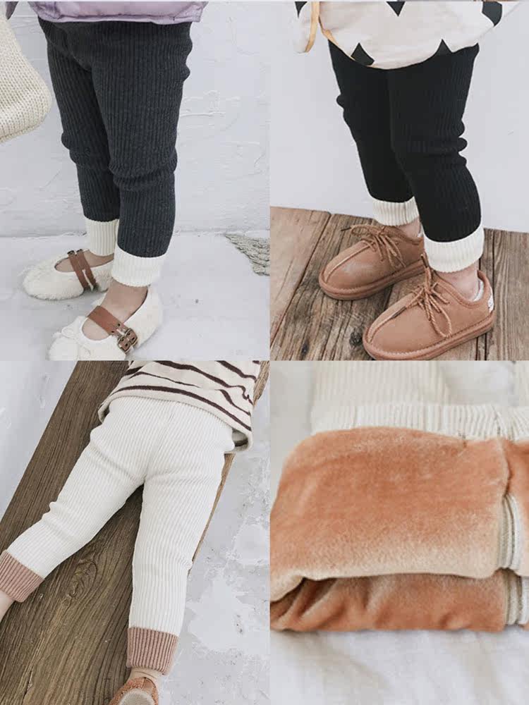 Children's inner pants Men and women's autumn and winter velvet warm pit strip knitted casual pants Korean version of the female baby thickened pants