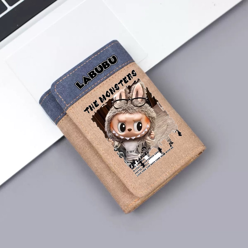 Labbub Short Wallet Cartoon Peripheral for Primary and Secondary School Students, Boys and Girls, 70% off Canvas Wallet, Children's Coin Purse