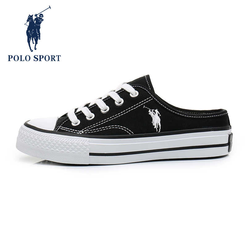 Polo Sport Baotou Half Trailed Canvas Shoes Women Sloth Outside Wearing Single Shoes 2022 New Spring Autumn No Heel Women Shoes