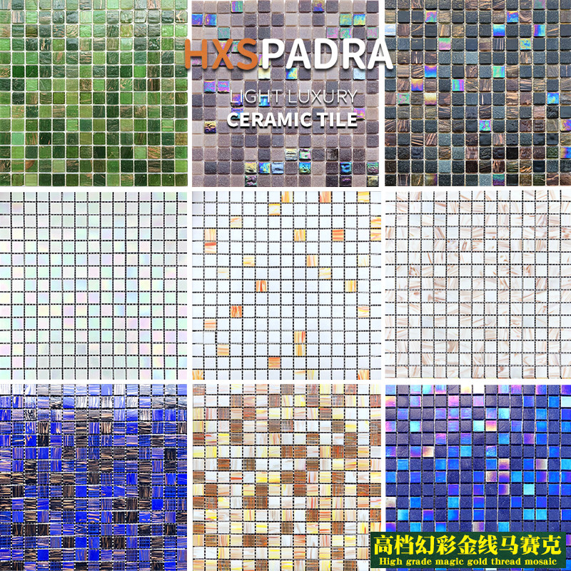 Pandora High-end Hotel Golden Line Glass Mosaic Background Wall Fantastic White Black Blue Spa Bath Bath Pool Brick