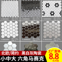 Nordic hexagonal ceramic mosaic tiles black and white kitchen bathroom balcony wall tiles Bathroom non-slip floor tiles