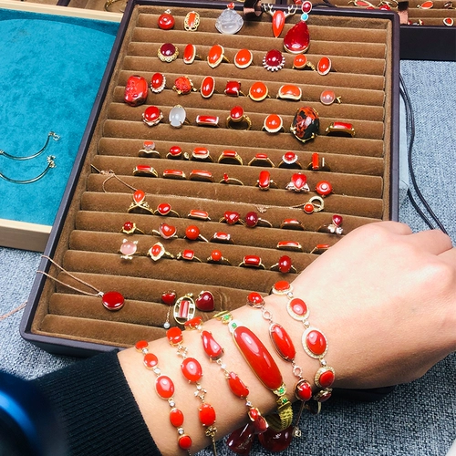 Красный агатовый браслет из провинции Юньнань, бусины, подвеска, кольцо, ожерелье