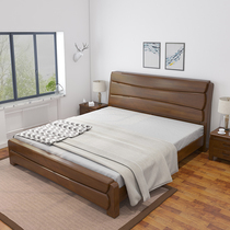 Solid wood bed Modern simple Chinese wedding bed 1 8 meters double bed 1 5 meters single rubber wood Chinese king bed wooden