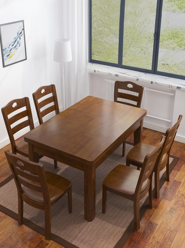 All solid wood dining table and chair combination 4 people 6 people rectangular table Simple modern small household dining table Western table