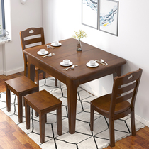 Full solid wood dining table Restaurant small household rectangular table Telescopic folding square dining table and chair combination