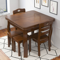 All solid wood dining table and chair combination 4 people 6 people small apartment Eight immortals table telescopic household dining table folding square pull table
