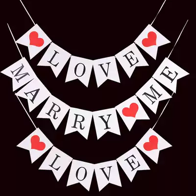 marry me proposal fishtail flag Wedding decoration Confession letter string flag Valentine's Day flag banner Wedding props